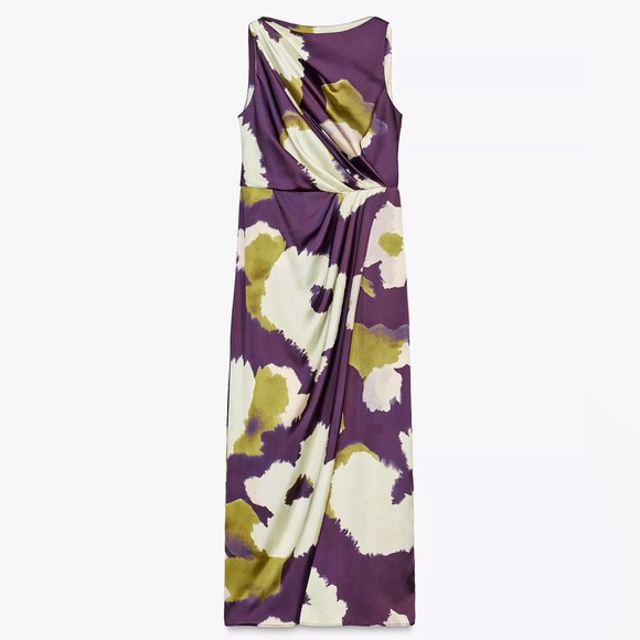 NWT ZARA Printed Satin Effect Midi Dress - Picture 1 of 4